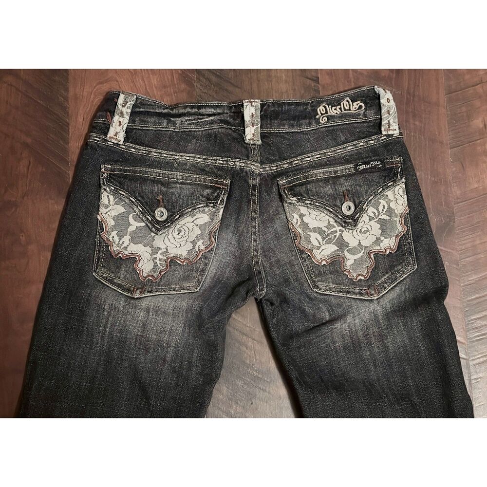 Miss Me Floral Lace Pocket Bootcut Jeans Size 27 Black Y2K Denim